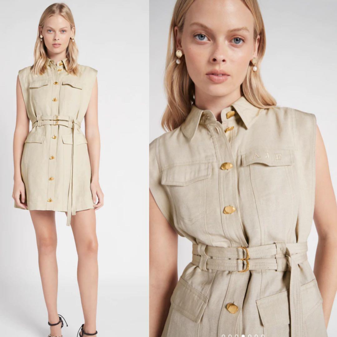 AJE Evermore pocket mini linen blend dress, stone beige and Olive green,  Women's Fashion, Dresses & Sets, Dresses on Carousell