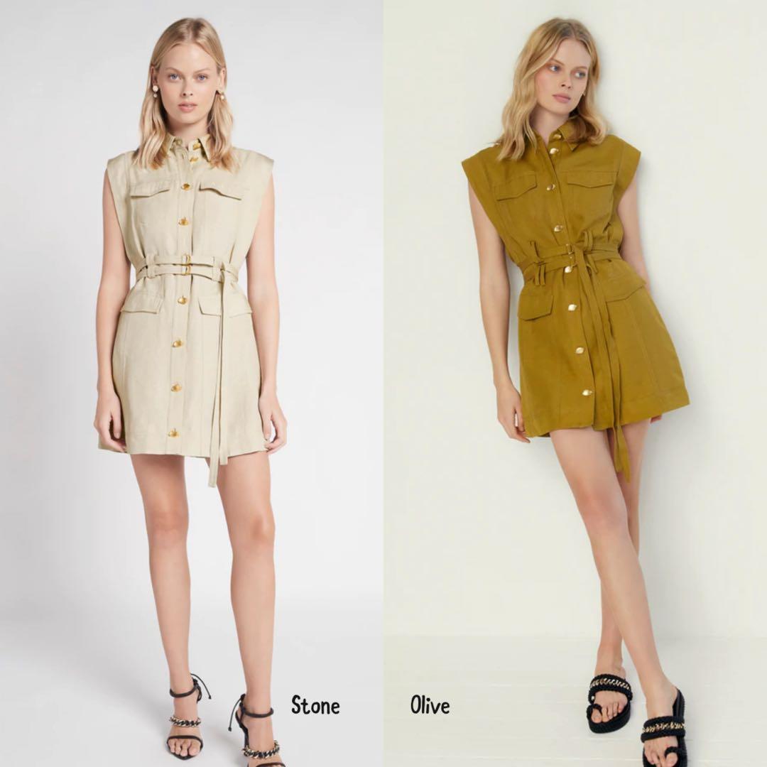 AJE Evermore pocket mini linen blend dress, stone beige and Olive green,  Women's Fashion, Dresses & Sets, Dresses on Carousell
