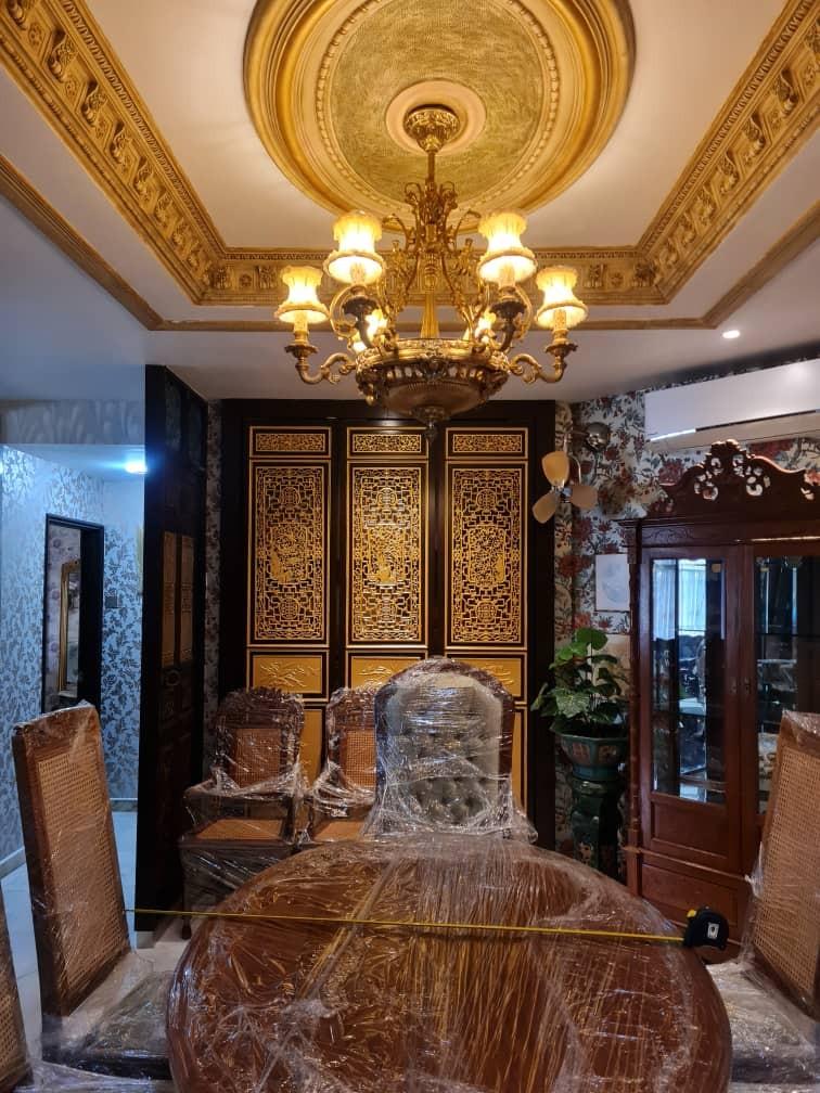 Antique Burmese Teak Dining Table Set (with 6 chairs), Furniture & Home