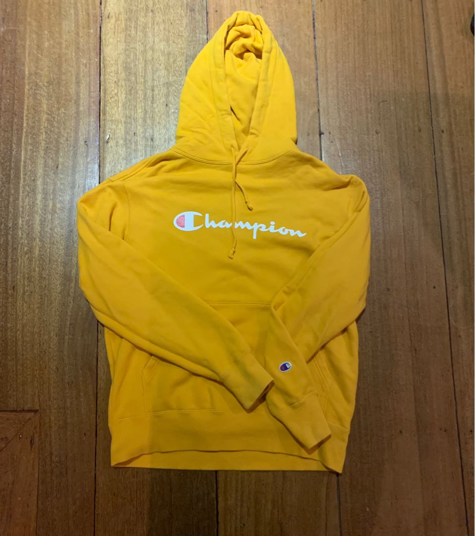 AUTHENTIC YELLOW CHAMPION HOODIE WITH BIG LOGO, Men's Fashion, Tops ...