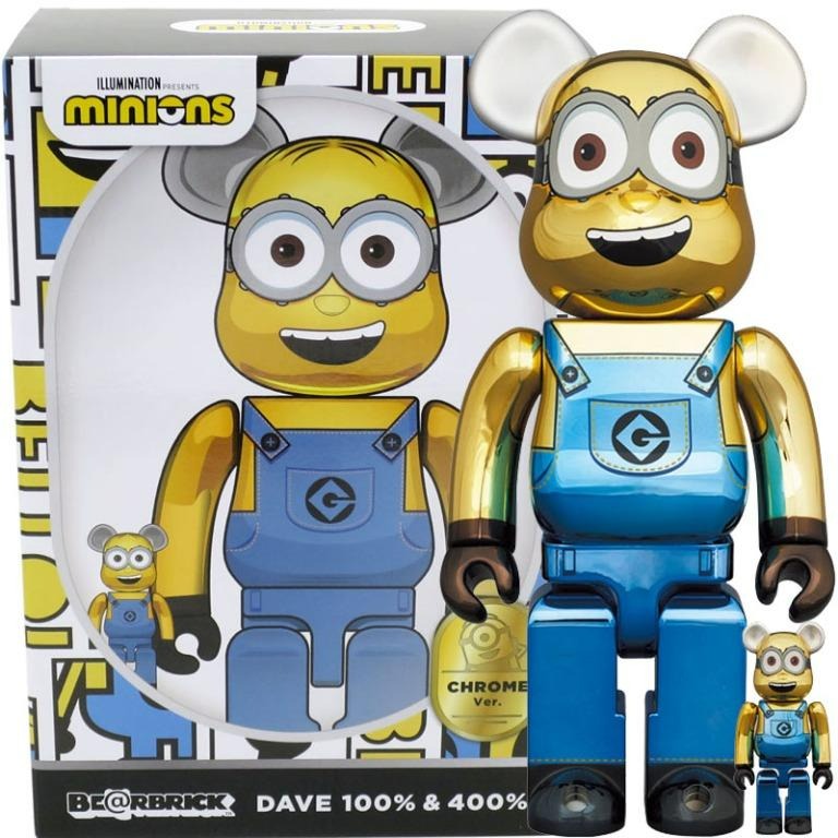 Be@rbrick-Bearbrick-Minion DAVE Chrome Ver. 100% & 400% [壞蛋獎