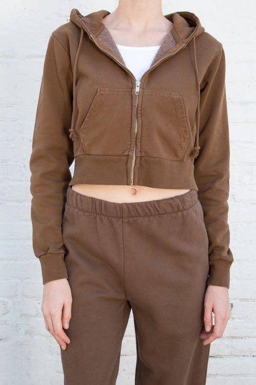 Brandy melville crystal hoodie in brown Women s Fashion Tops Longsleeves on Carousell