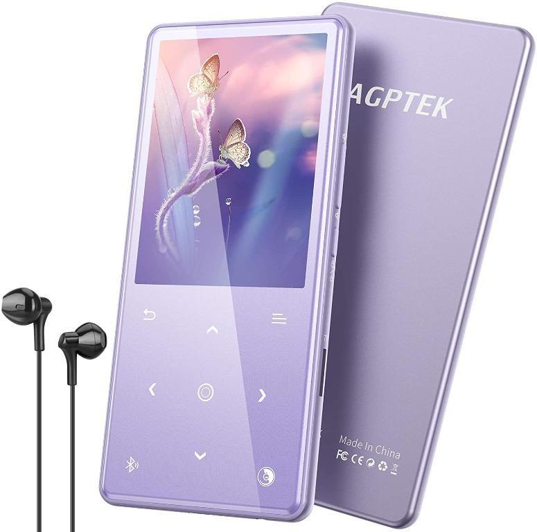 C4} AGPTEK 16GB MP3 Player Bluetooth 5.0 with 2.4 inch Screen and Built-in  Speaker, Portable Lossless Digital Audio Player Supports FM Radio,  Recordings, Alarm Clock, up to 128GB, Purple, Mobile Phones 