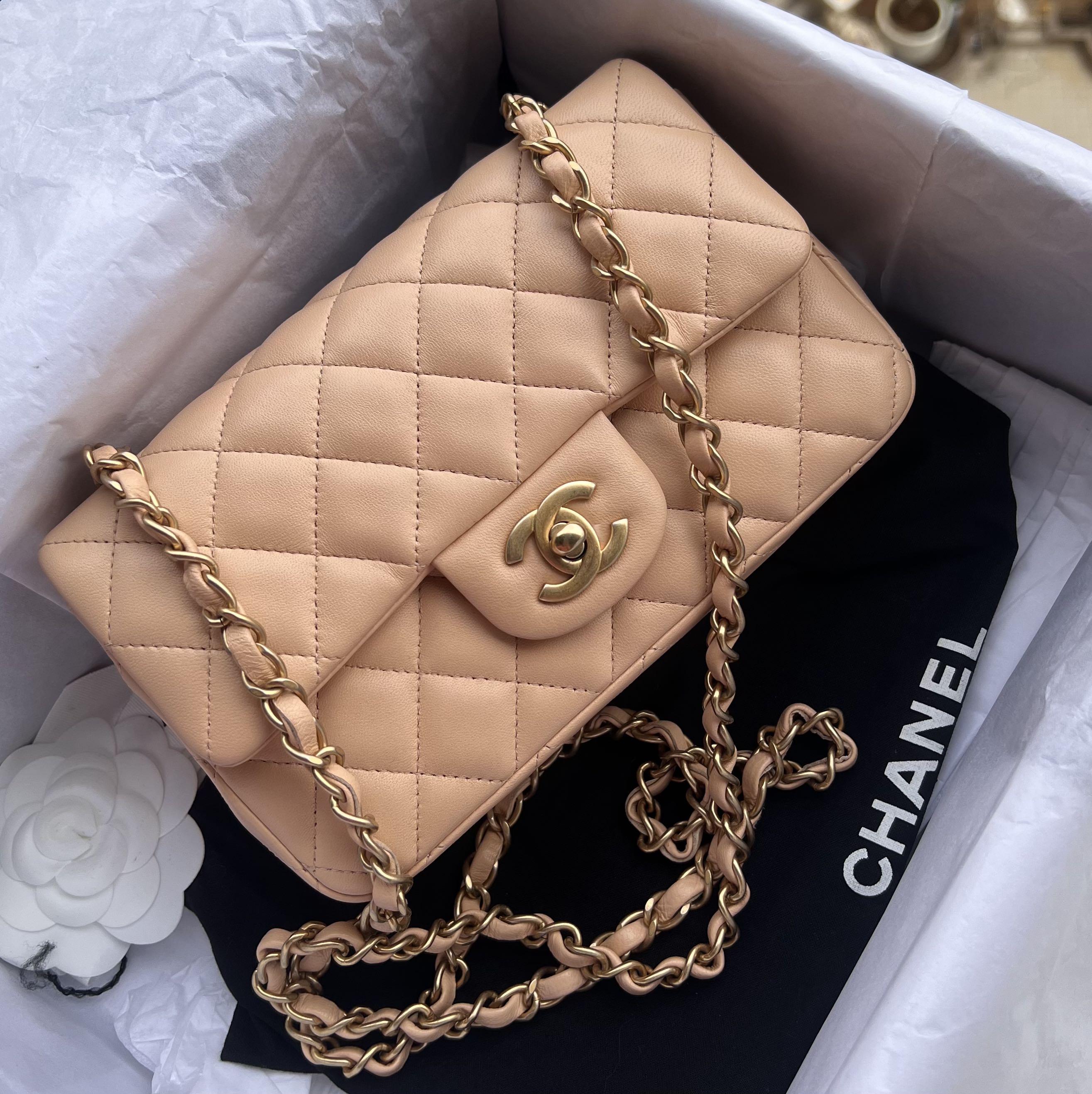 Chanel mini rectangular beige with ghw, Luxury, Bags & Wallets on Carousell