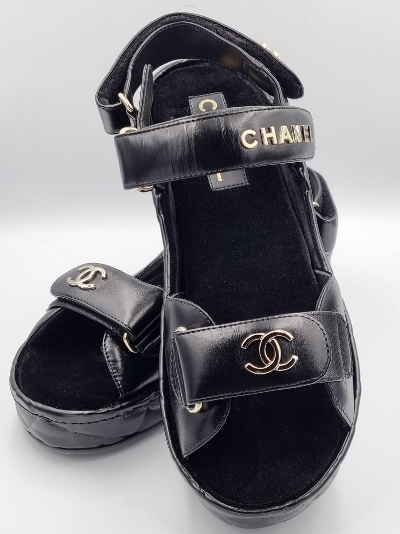 Chanel black sandals velcro hotsell