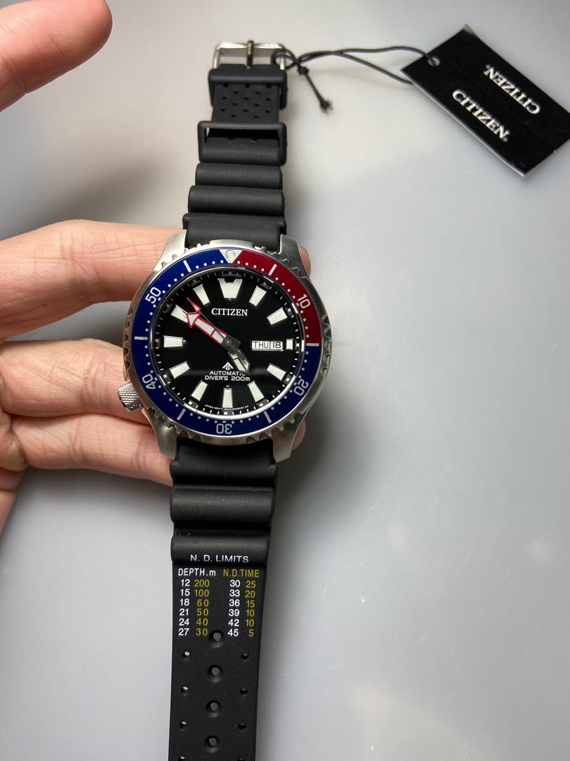 CITIZEN 星辰(水鬼) 潛水機械錶200米防水膠帶藍紅框(限量可樂圈