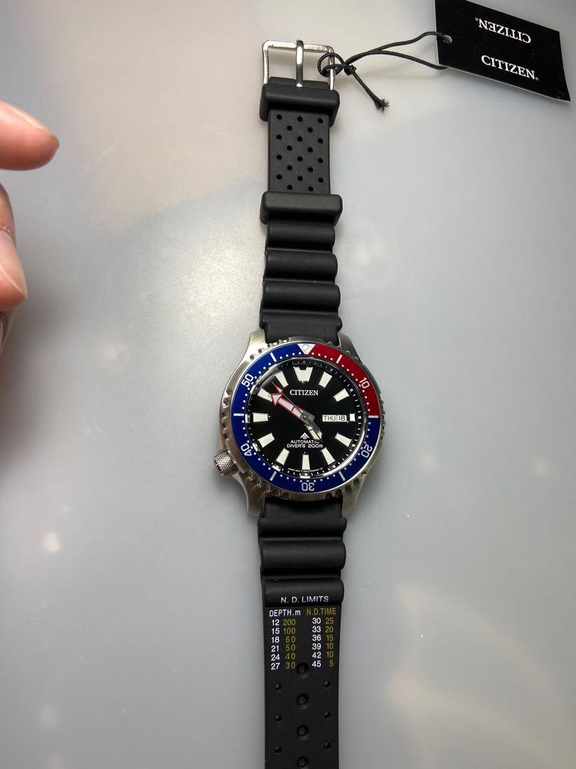 CITIZEN 星辰(水鬼) 潛水機械錶200米防水膠帶藍紅框(限量可樂圈