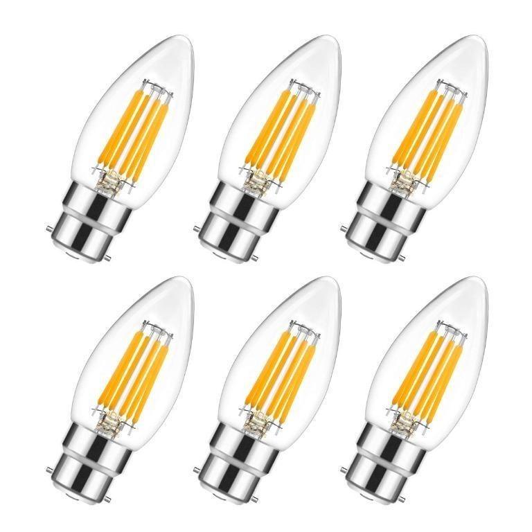 DORESshop B22 6W LED Filament Candle Bulbs Bayonet Bulb 60W Incandescent 