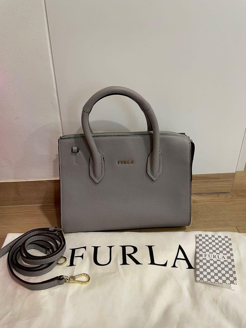 Furla gray hotsell leather bag