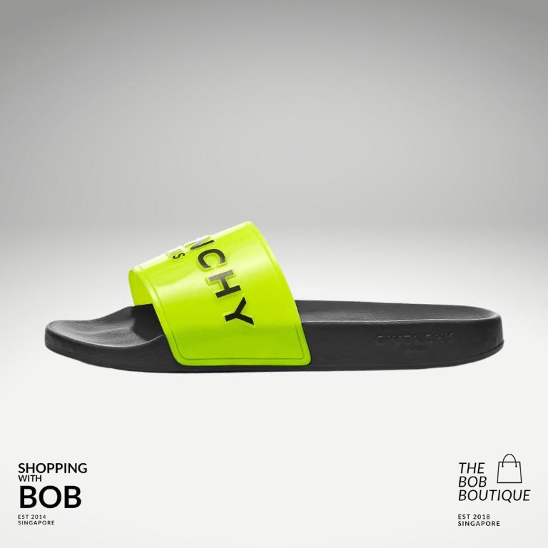 Givenchy Logo Slides Fluo Yellow Neon, Men's Fashion, Footwear