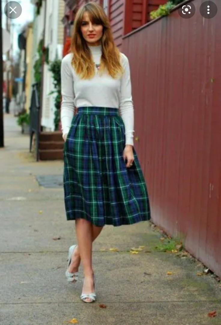 Green plaid 2025 skater skirt