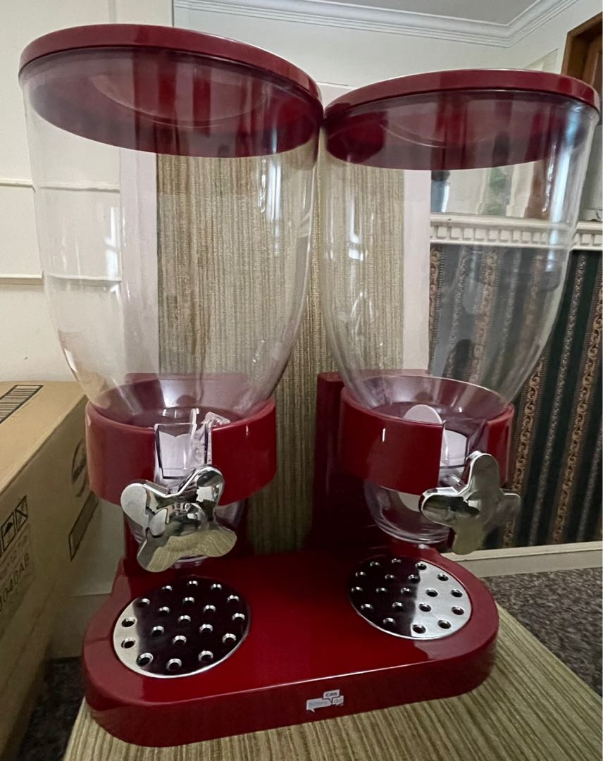 HoneyCanDo Double Cereal Dispenser with Portion Control, Red and