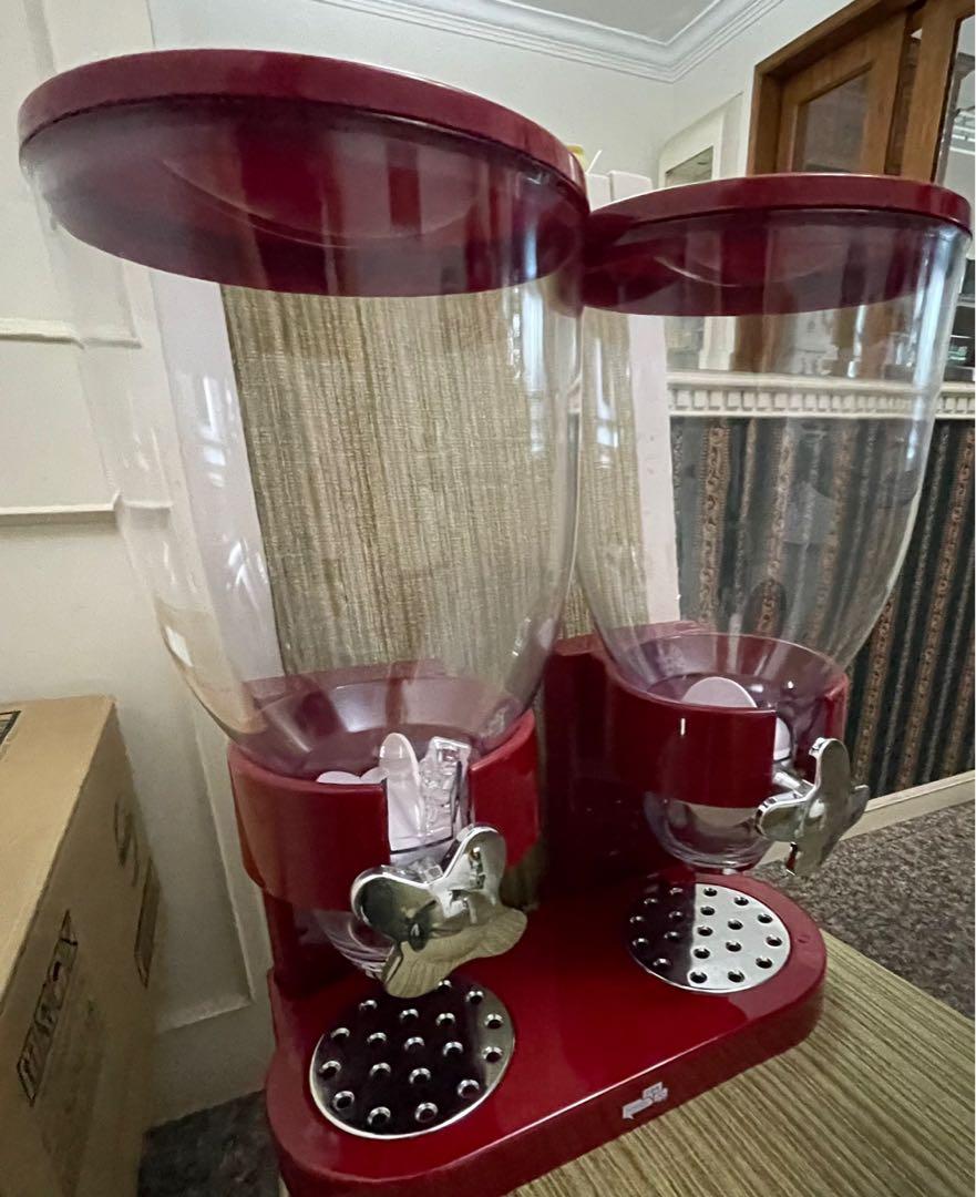 HoneyCanDo Double Cereal Dispenser with Portion Control, Red and