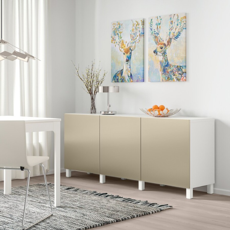 IKEA BESTA Light Wood Oak TV Console Cabinet with Light Bronze Effect ...