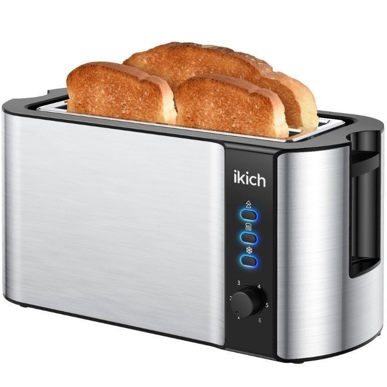 IKICH Toaster 4 Slice, Toaster 2 Long Slot Stainless Steel, Warming