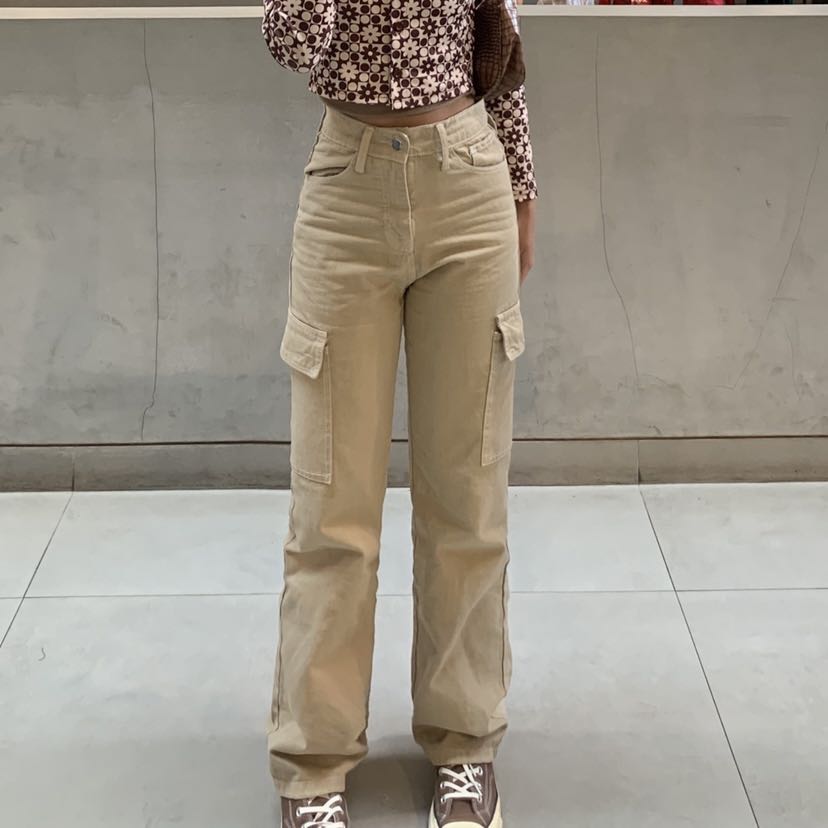 khaki cargo jeans high waist 