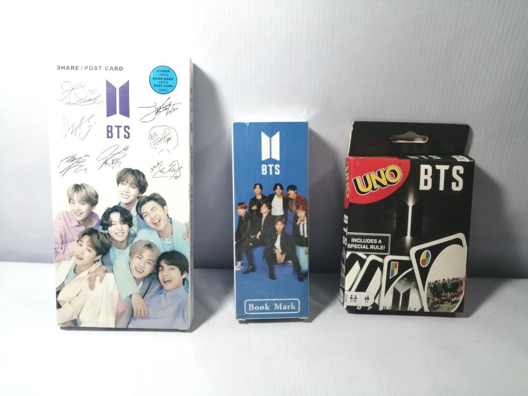 kpop 3 in 1 bts merchandise package postcards bookmarks uno cards game set k pop big sale hobbies toys memorabilia collectibles k wave on carousell