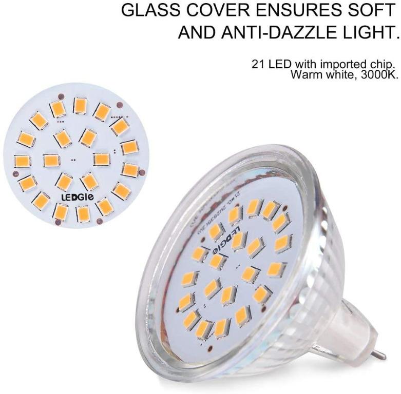 Warm White LED Reflector Replaces 50W Halogen Lamp 21LEDs LED Spotlight 12V GU 5.3 LED Bulb 6Pcs LEDGLE 3.8W GU5.3 MR16 LED Spotlight Lamp A