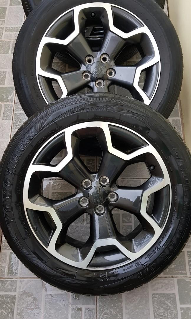 Mags and tires subaru xv (Category: Mags and Tires) located in Cebu City. Submitted by anznvrfade (Listing ID 1154486540, Image 1). Description: from my subaru xv 2015 rims are excellent all tires thread 50% 225/55 R17 97V 5 holes repriced from 16k to 12k.