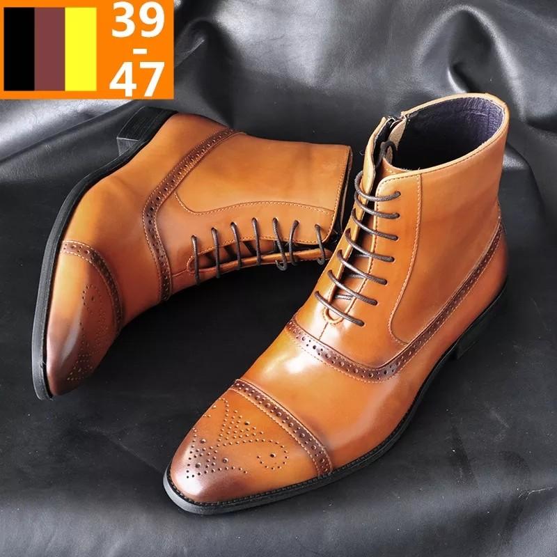 Men boots shoes brown black size 39 47 men shoe pu leather