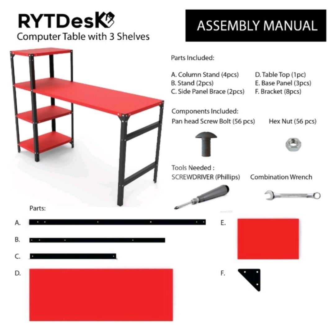 RYTDesk Computer Table with 3 Shelves Furniture Home Living