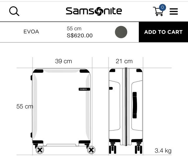 Samsonite cabin luggage EVOA 55/20, Hobbies & Toys, Travel, Luggage on