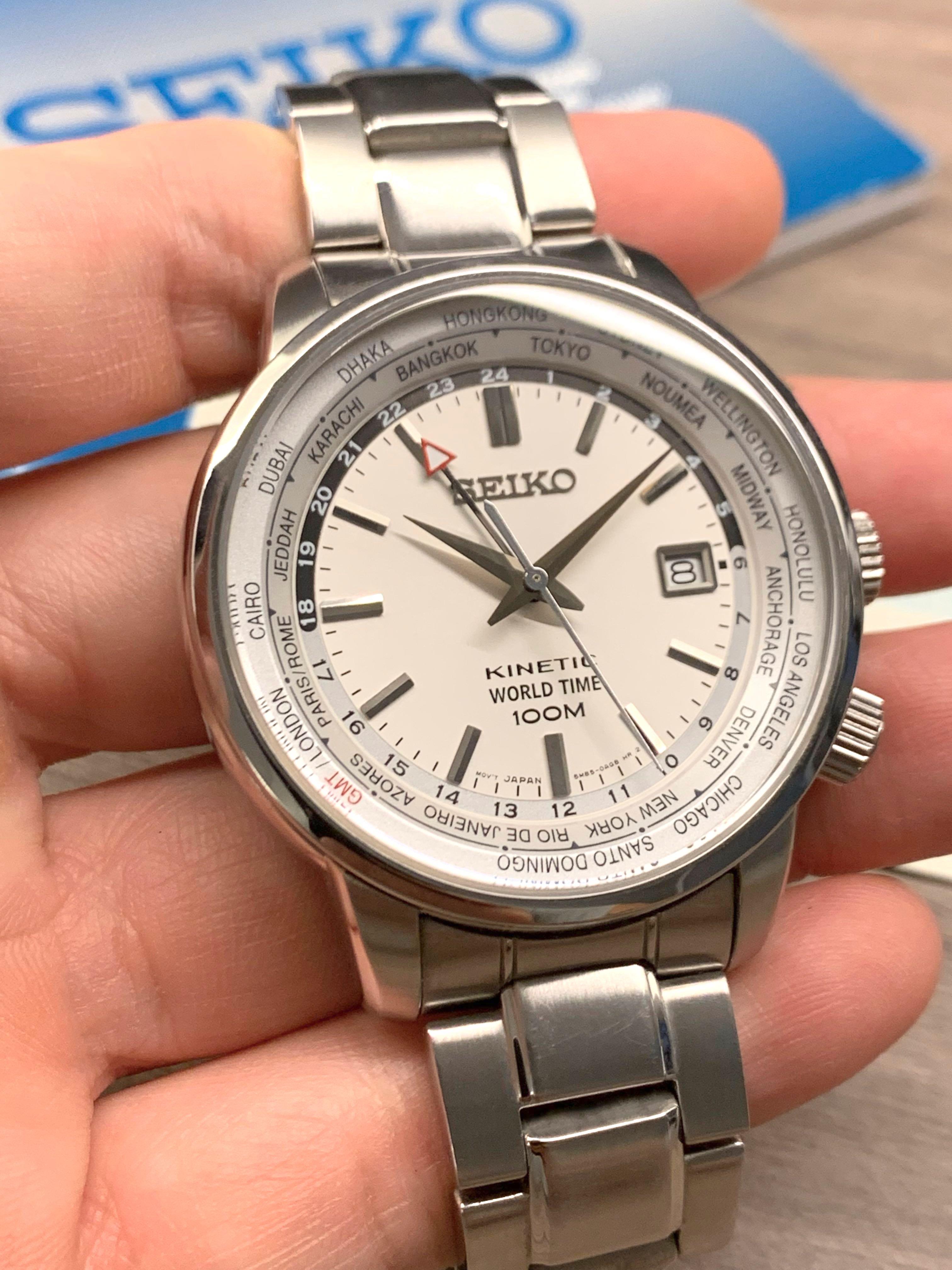 Seiko Kinetic GMT World Time Cream White Dial SUN067P1 SUN067 Discontinued  and Rare 8/10 Condition, Men's Fashion, Watches & Accessories, Watches on  Carousell