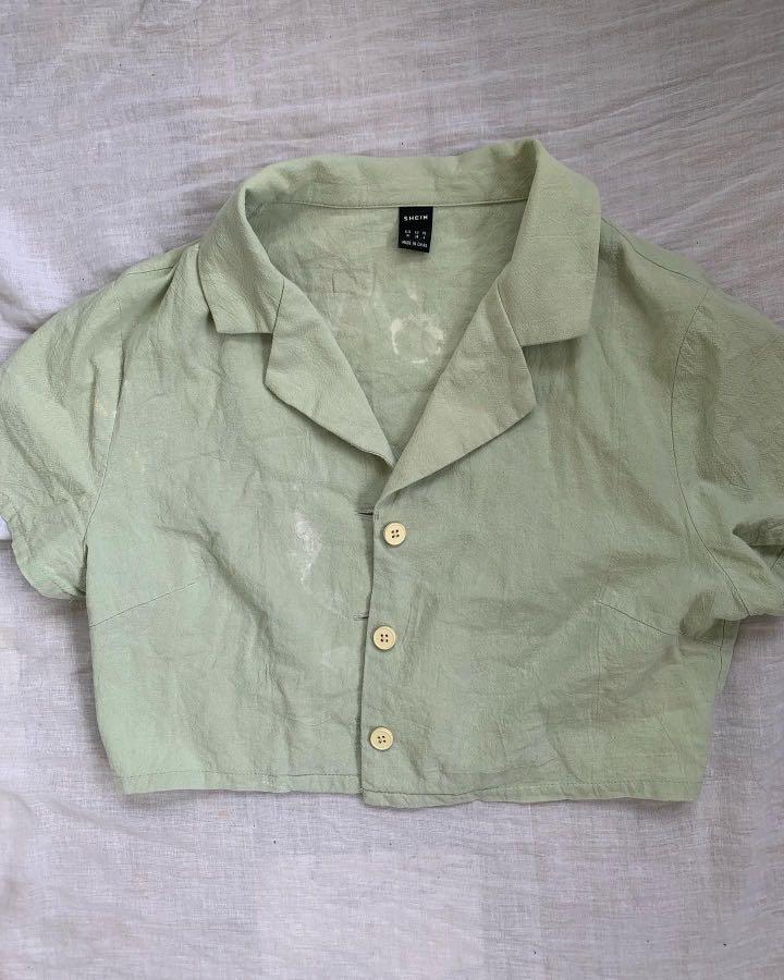 Shein mint cropped (Category: Blouses) located in Manila. Submitted by marieljayeah (Listing ID 1154435725, Image 3). Description: unnoticeable flaw when worn|xxs-small.