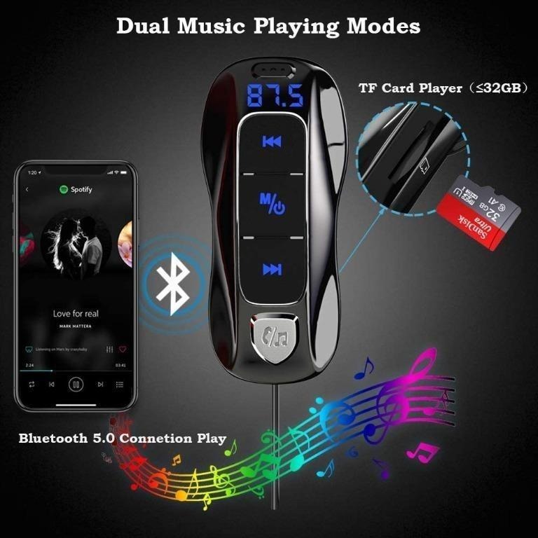 SONRU Bluetooth 5.0 FM Transmitter, Bluetooth Adapter Car Radio Audio