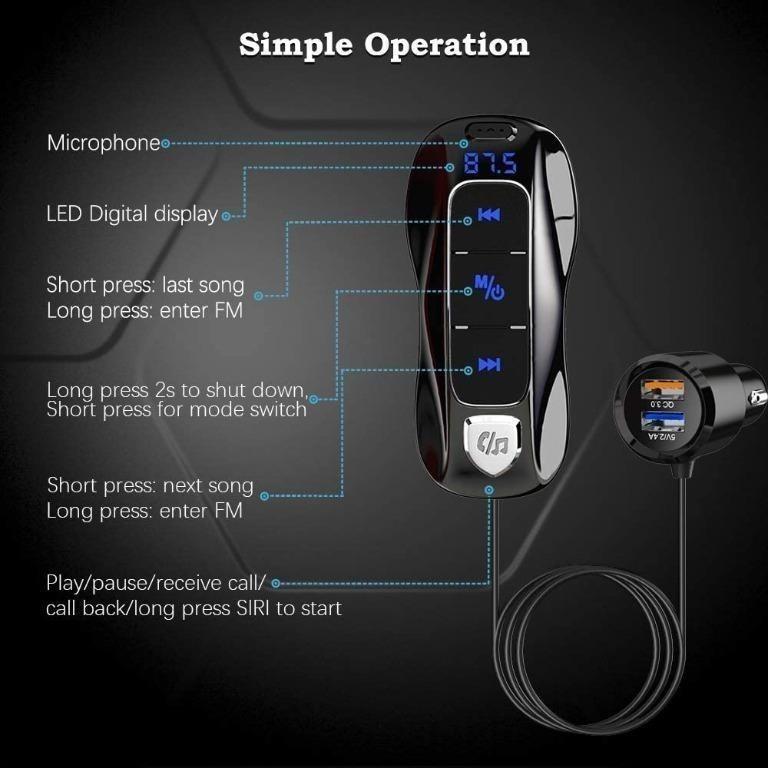 SONRU Bluetooth 5.0 FM Transmitter, Bluetooth Adapter Car Radio Audio