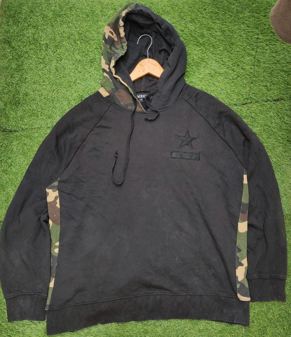 sweater hoodie army black Fesyen Pria Pakaian Baju Luaran di