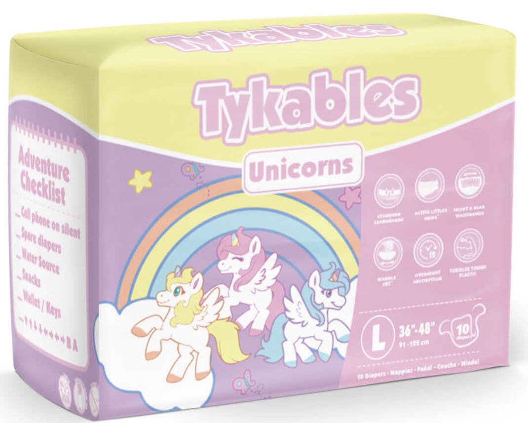 Tykables Unicorns adult diaper abdl, Health & Nutrition, Assistive ...