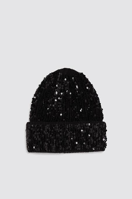 Zara Beanie hat with sequin, Fesyen 