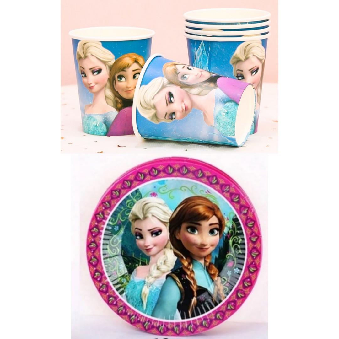 20pc Frozen Paper Cups Plates Happy Birthday Party Girl Elsa Anna