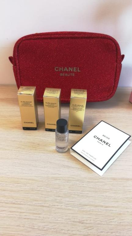 限定版Chanel 紅色閃亮化妝袋連5件護膚品及香水sample, 美容＆化妝品