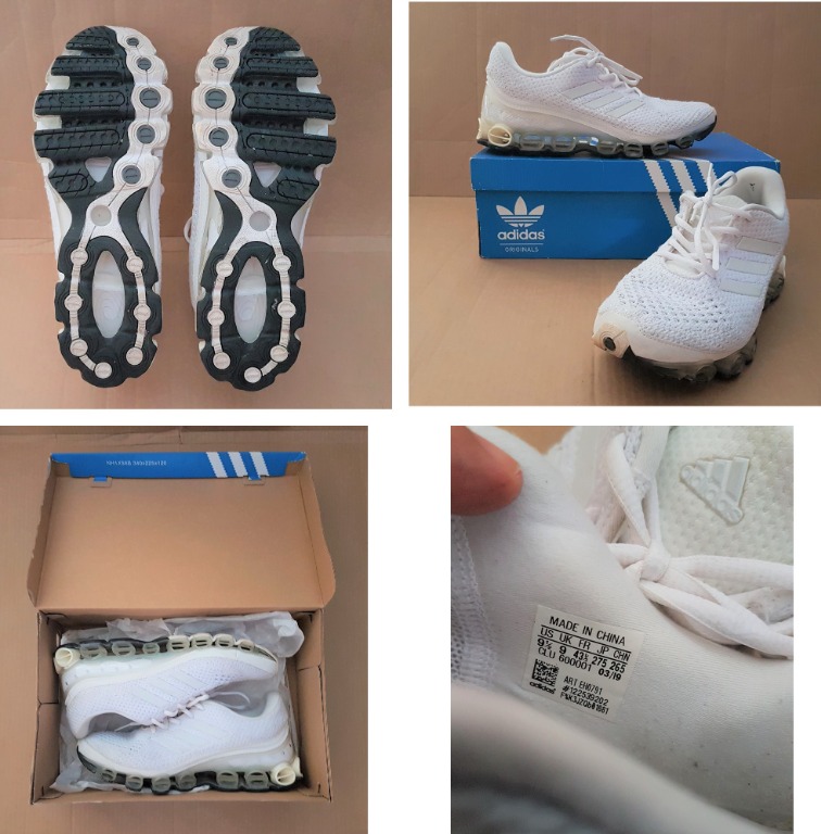 Adidas White Sneakers Micro Bounce Adidas Original Space Age Sole Springs Like Sports Shoes Size US 9.5 UK 9 EUR 43.5 Designer 3 stripes Limited Edition Trendy Street Fashion Cool Casual Running