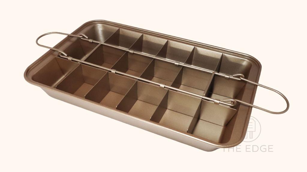 Brownie Pan - Carbon Steel (Category: Bakeware) located in Pasig City. Submitted by kitchenstarincorporated (Listing ID 1154562786, Image 1). Description: Size: 12" x 8" x 2" Features: With divider: Brownie pan can make brownie cakes of even size. It has a metal divider that can pre-cut brownie cakes during baking. So you don't need to cut every piece with a knife With 18 pre-slicing designs, you can easily make 18 brownies at the same time. Disc