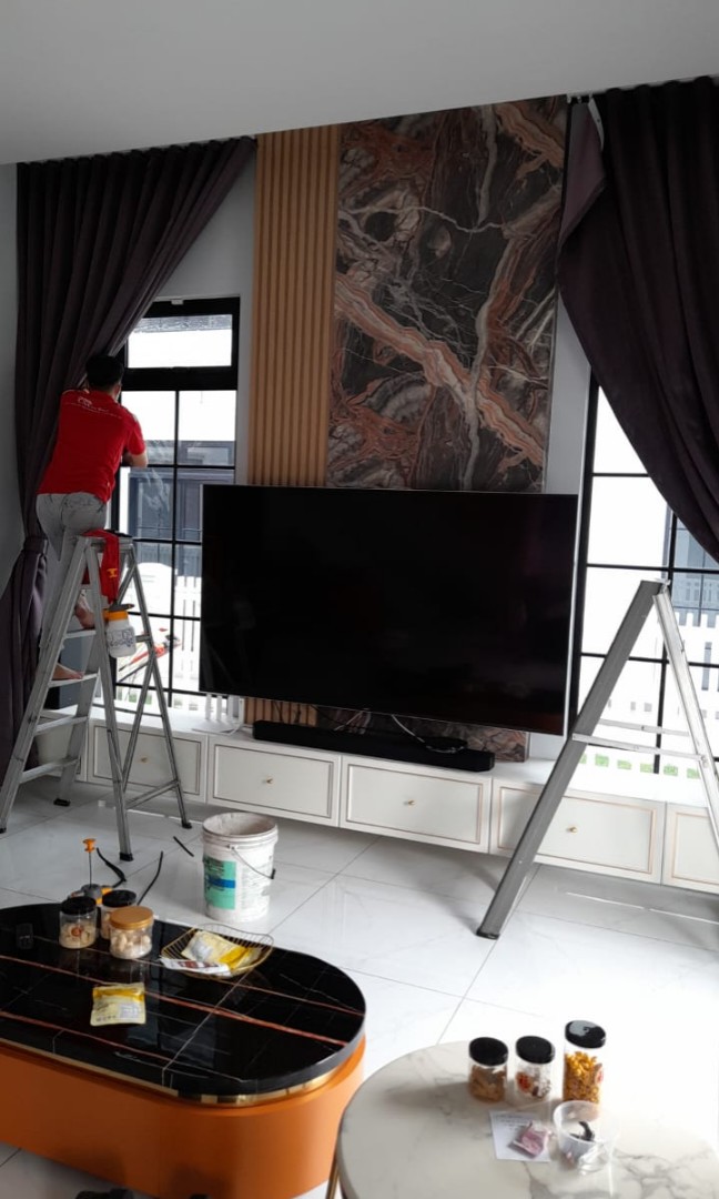 BUILT IN TV Console White Gold, Furniture & Home Living, Furniture, TV