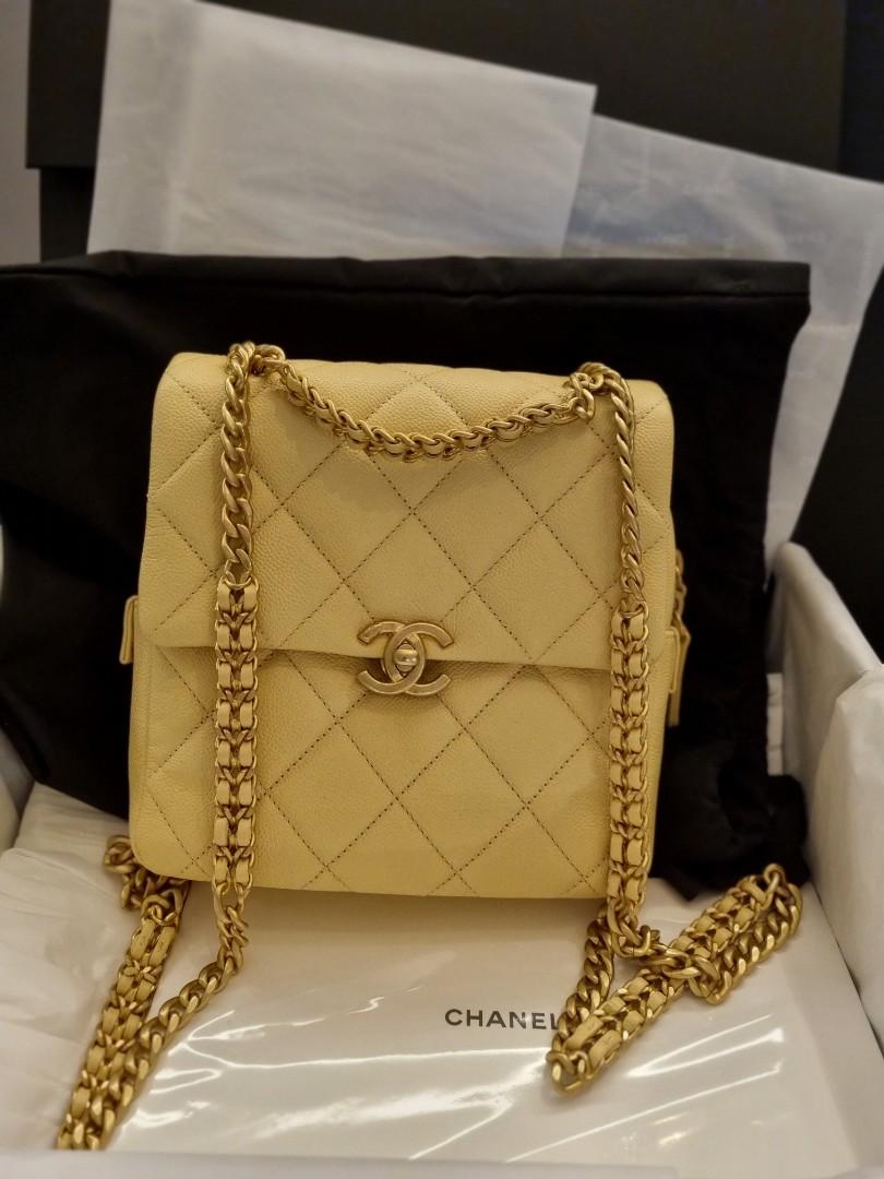 SALE CHANEL 22P Chain Melody Backpack in Yellow Caviar with AGHW