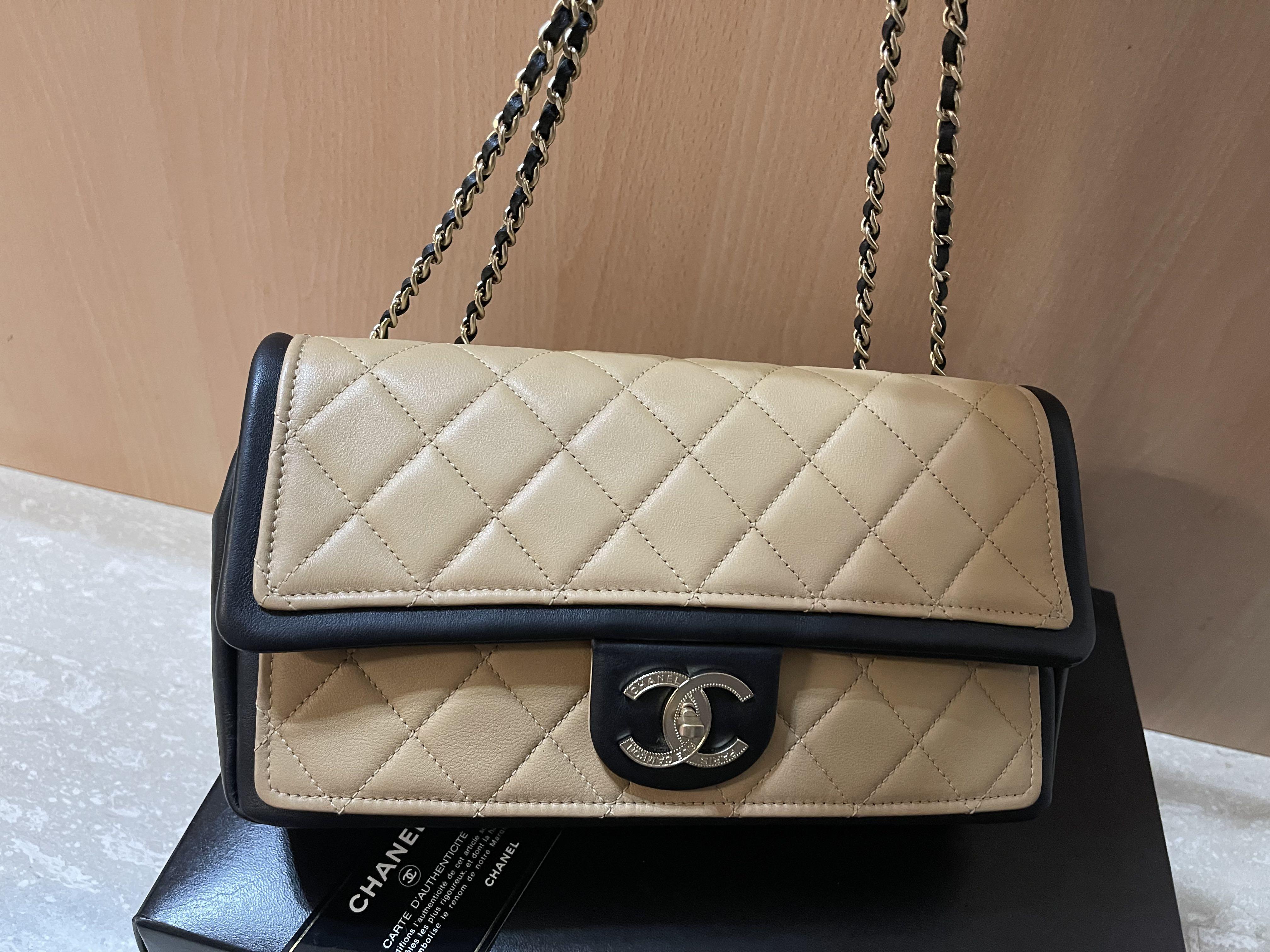 Chanel two toned medium flap bag (full set), Luxury, Bags & Wallets on  Carousell