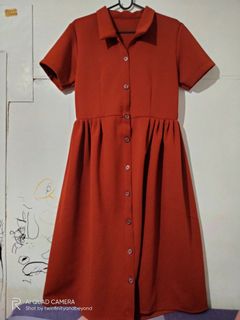 Collared Button down Midi dress in Rust 