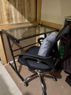 Tempered Glass Computer Desk with Mesh Chair