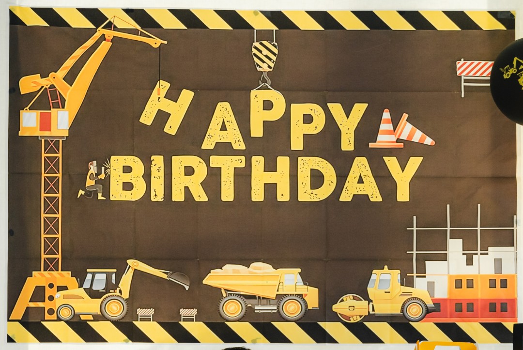 Construction theme birthday banner, Hobbies & Toys, Stationary & Craft