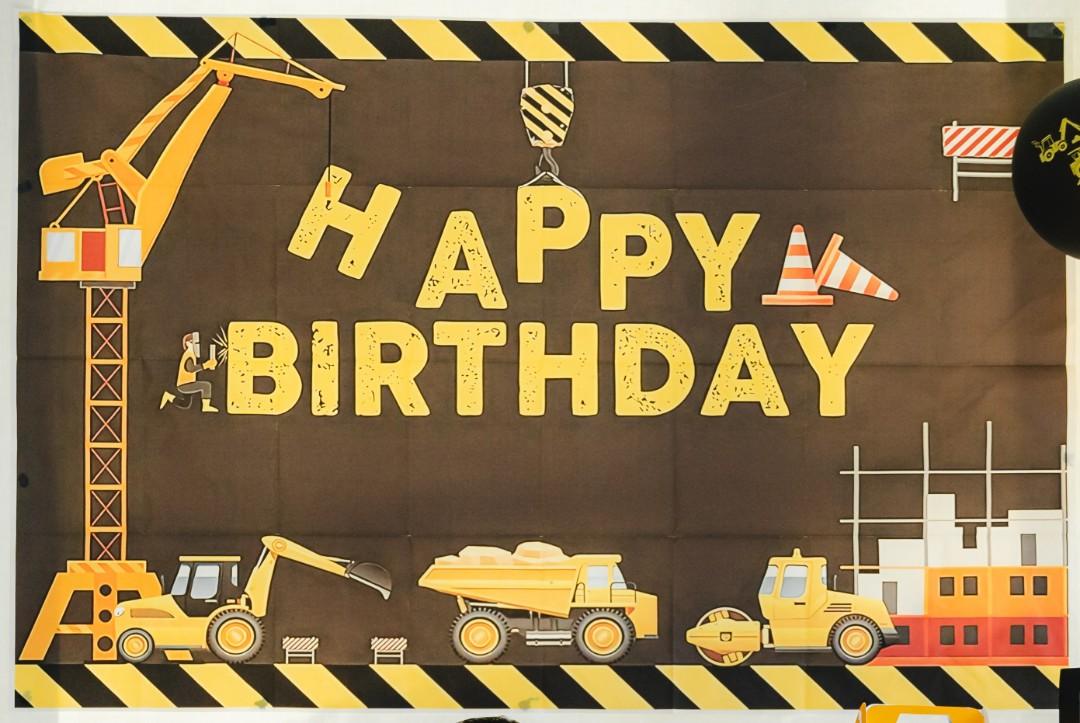 Construction theme birthday banner, Hobbies & Toys, Stationary & Craft ...