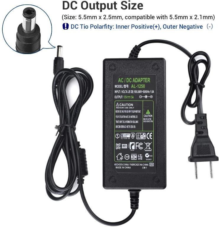 12V AC Adapter Charger Pulg Power Supply 5.5mm x 2.5mm Male for LED Flashlight 