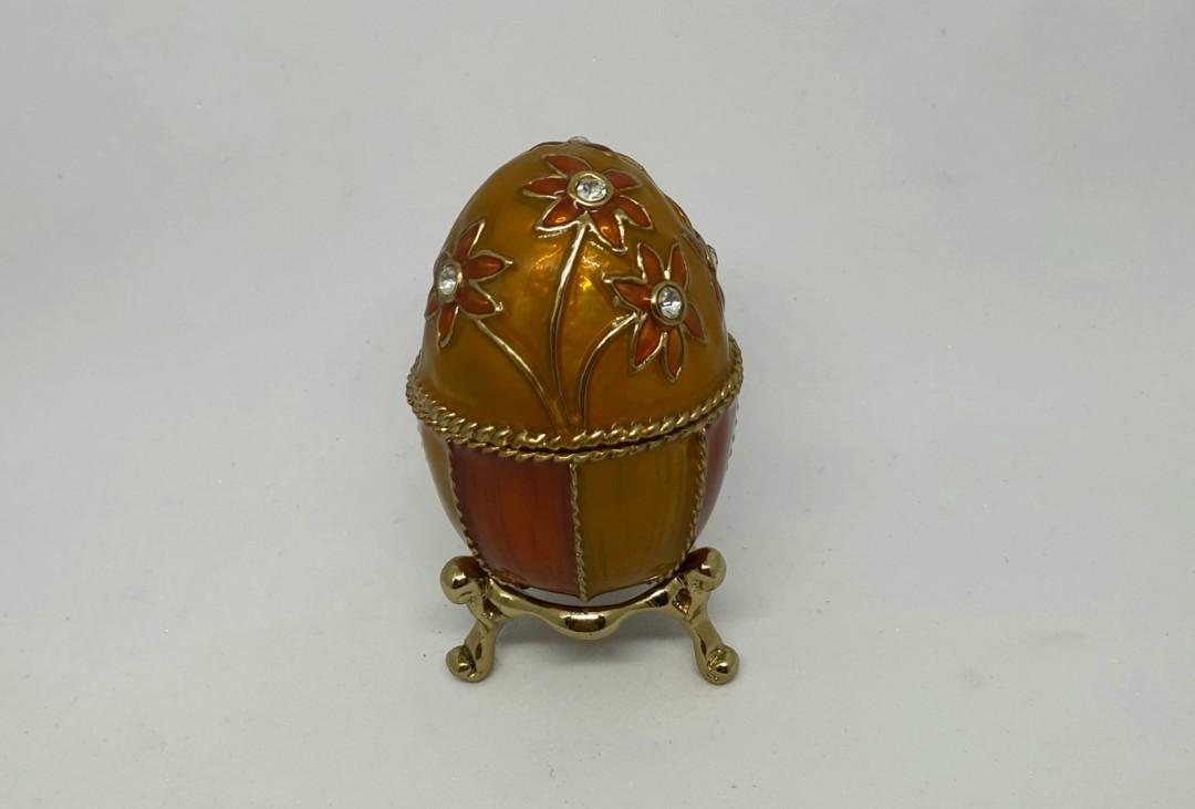 2Pcs Crystal Enameled Egg Trinket Box Jewelry Organizer Holder Easter Decor 