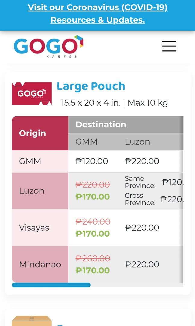 Gogo express courier rates, Announcements on Carousell