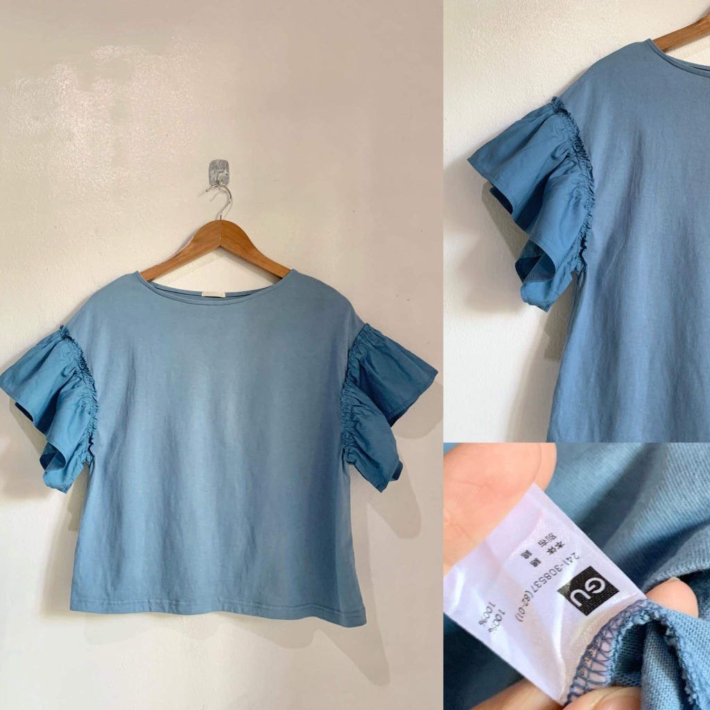 GU powder blue top, Women's Fashion, Tops, Blouses on Carousell