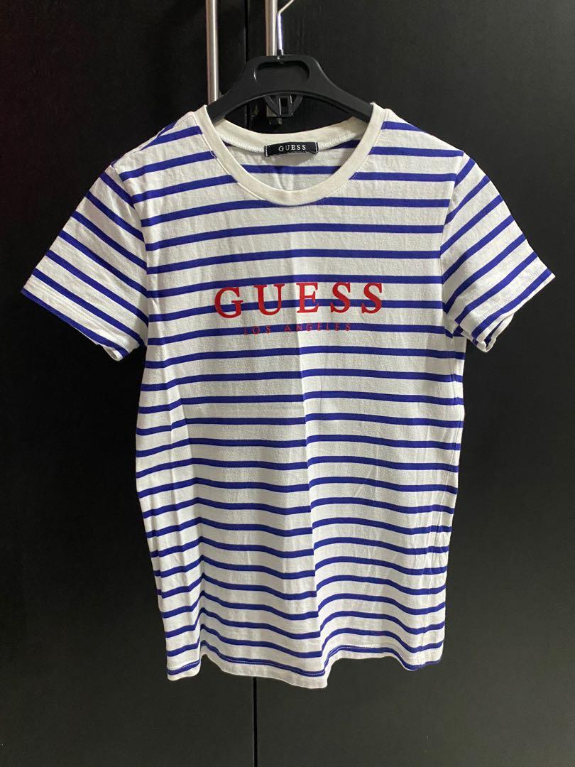 Guess red white deals and blue striped shirt