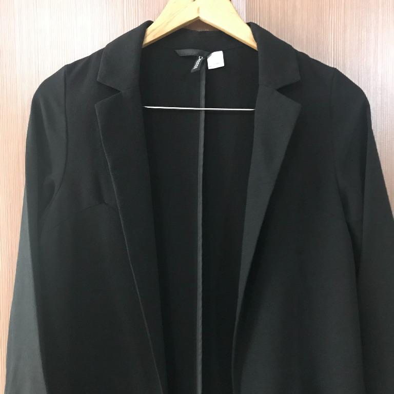 H&M Long Black Coat, Women's Fashion, Coats, Jackets and Outerwear on